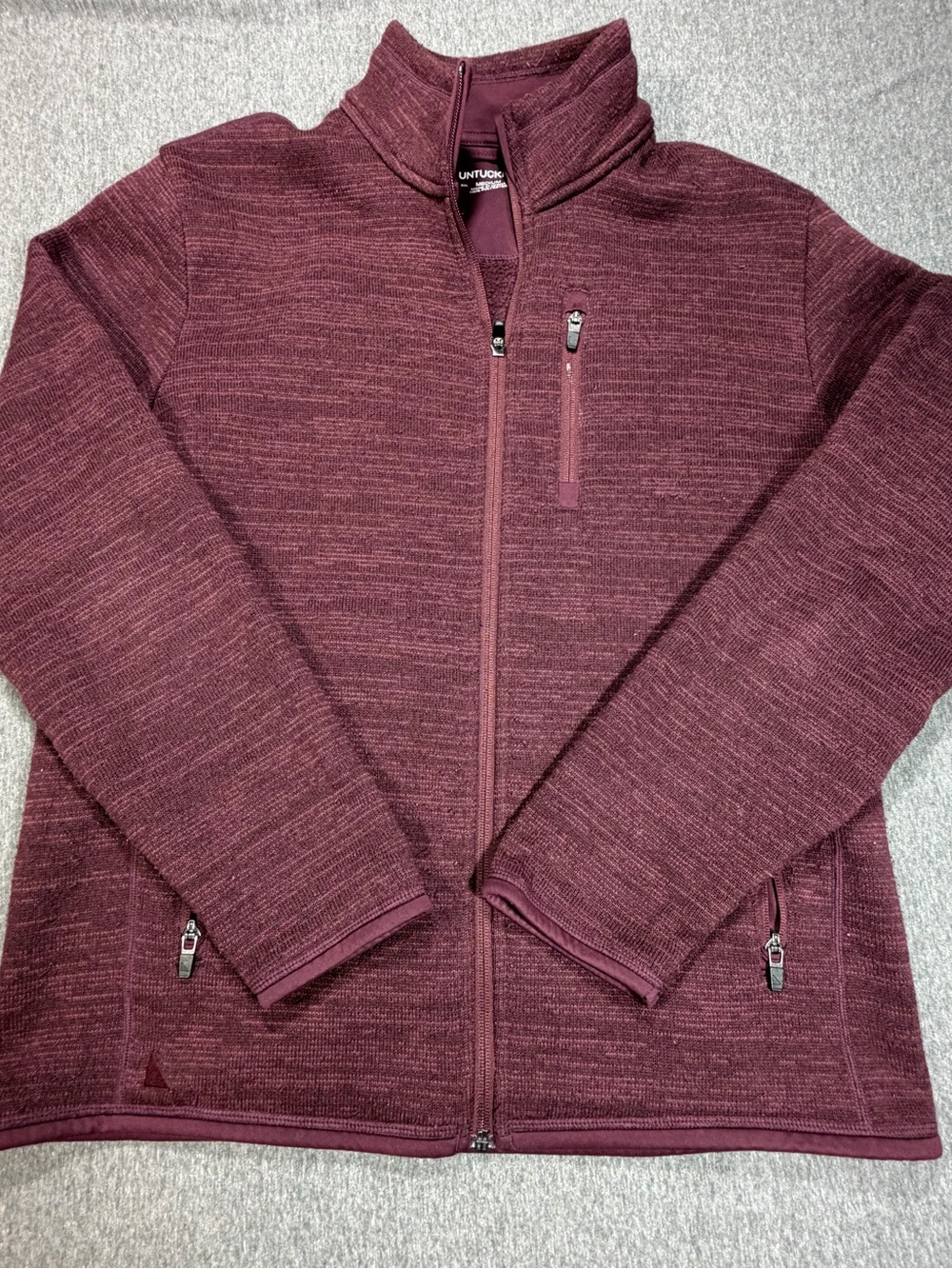 UNTUCKit Keon Maroon Men's Med Heathered Full Zip Fleece Mock Neck Jacket